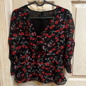 Banana Republic Black, Red and Green Floral Blouse